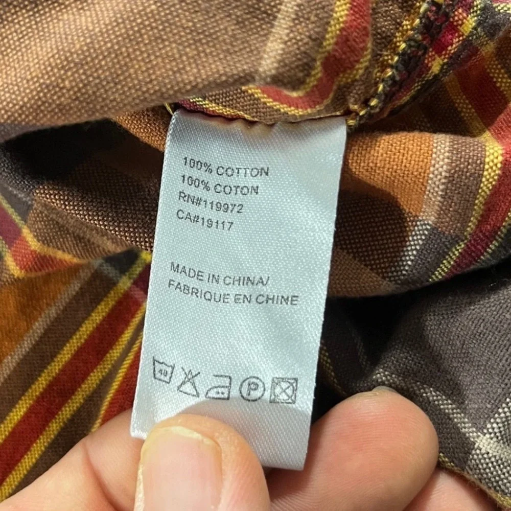 Parish Nation Mens 3XL Plaid Flannel Button Down Shirt Mountain‎ Patches Brown